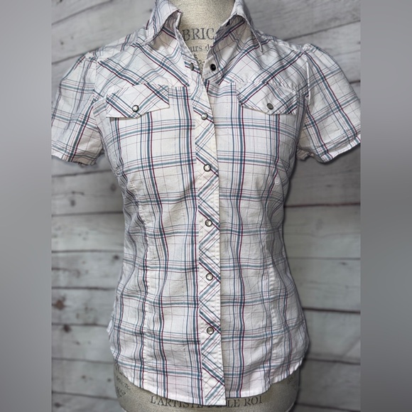 Ambiance Tops - Ambiance Apparel White Plaid Button-Down Shirt